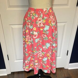 Vintage Koret Pink Floral A-Line Skirt Elastic Waist Pockets Size Medium
